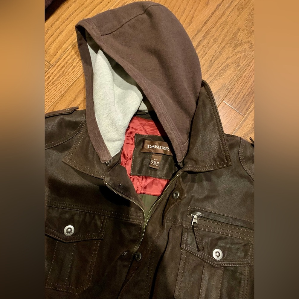 Danier Men's Brown Suede Jacket with Canvas Hood